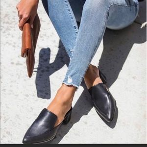 Black leather mules